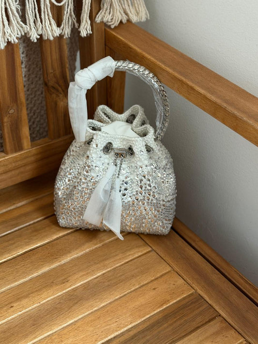 Jimmy Choo Crystal Embellished Circle Handle Bucket Bag