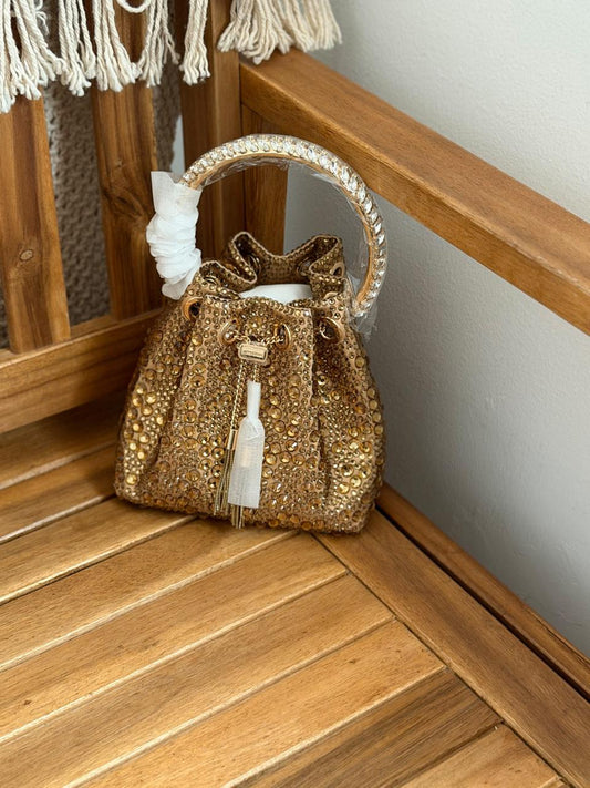 Jimmy Choo Crystal Embellished Circle Handle Bucket Bag