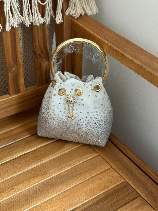 Jimmy Choo Crystal Embellished Circle Handle Bucket Bag