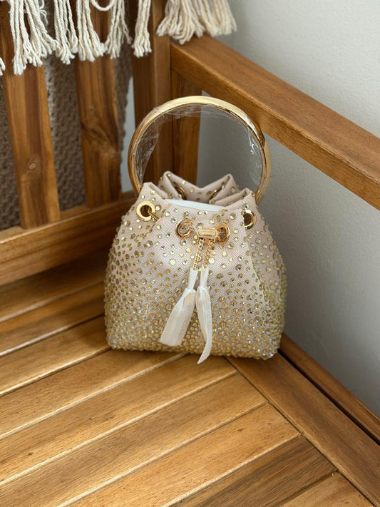 Jimmy Choo Crystal Embellished Circle Handle Bucket Bag