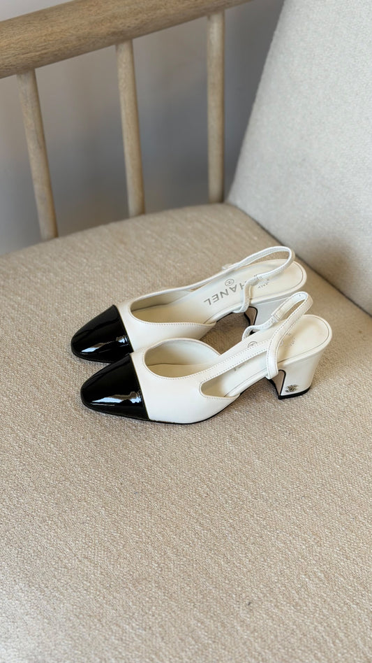 Chanel 2 Tone Slingback In Goatskin Sandals