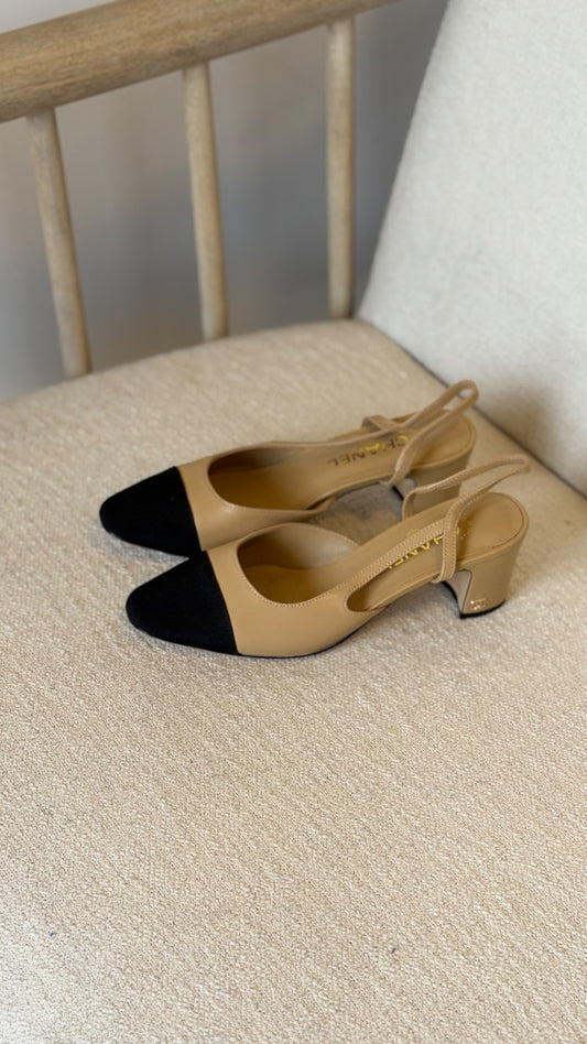 Chanel 2 Tone Slingback In Goatskin Sandals