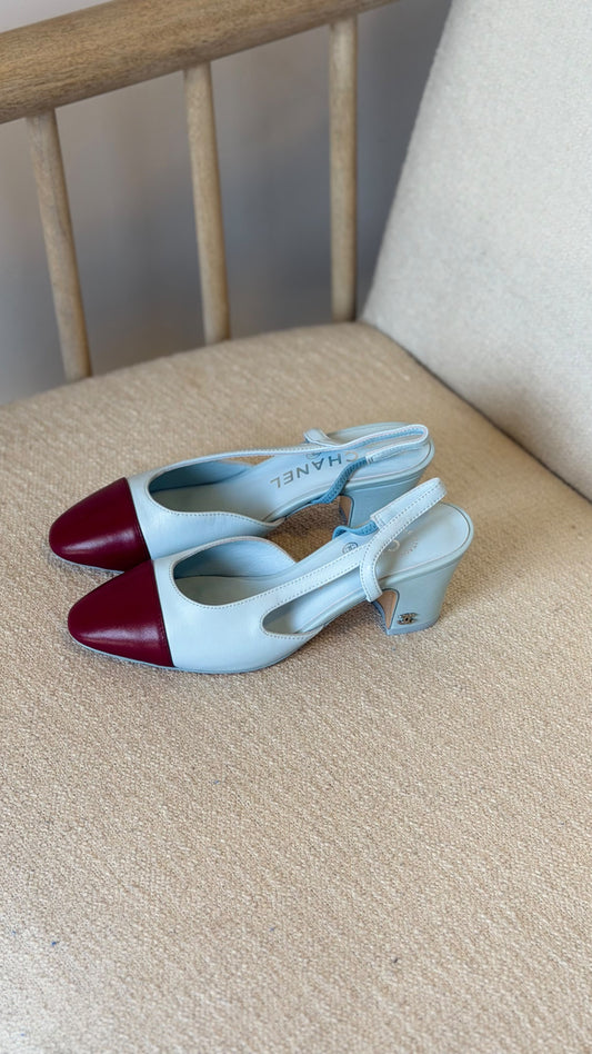 Chanel 2 Tone Slingback In Goatskin Sandals
