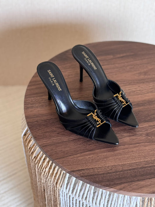 Ysl Babylone 90 Mules in Shinny Leather