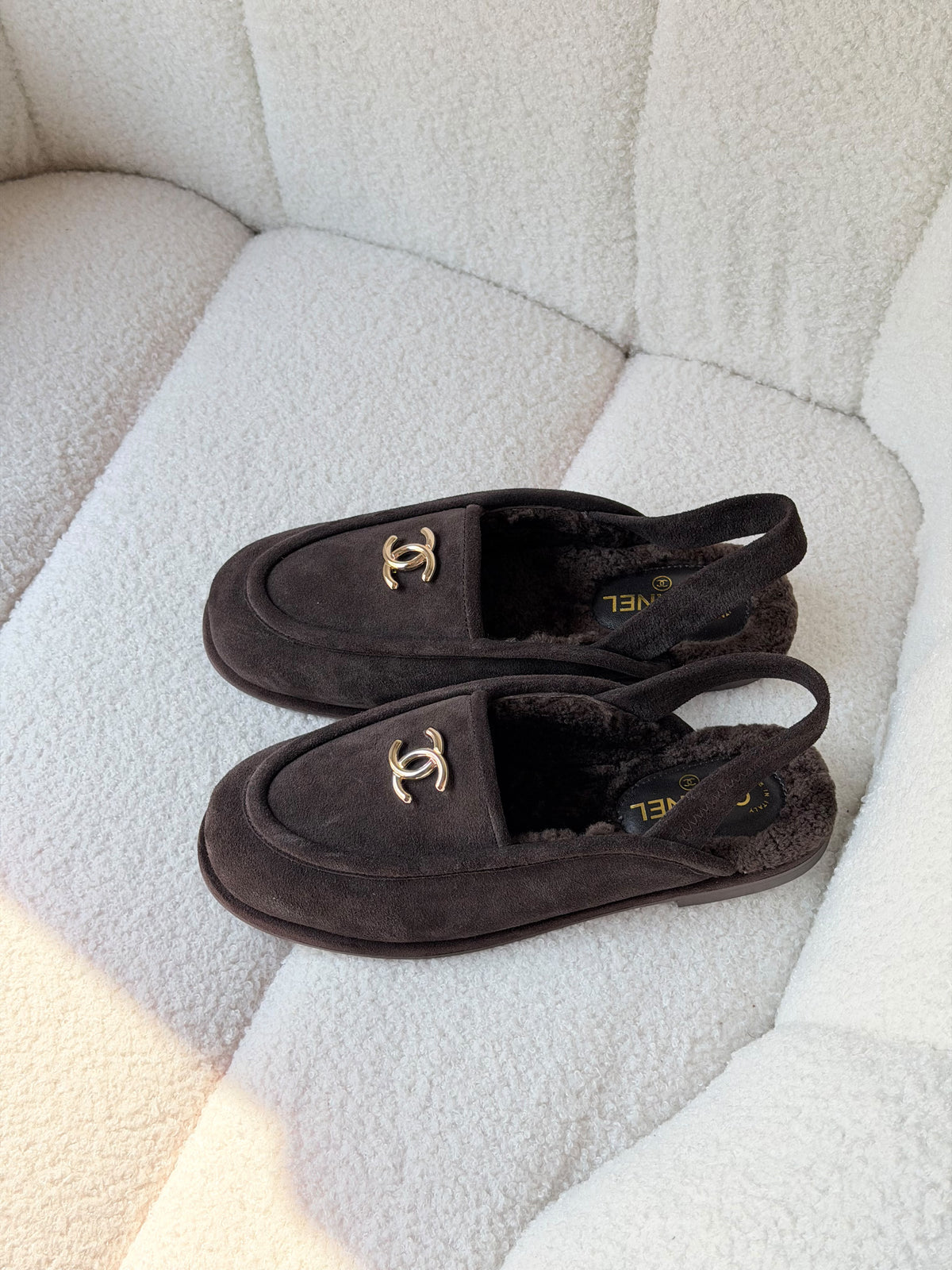 Chanel Suede Moccasin Ballet Slingback Flat Sandals