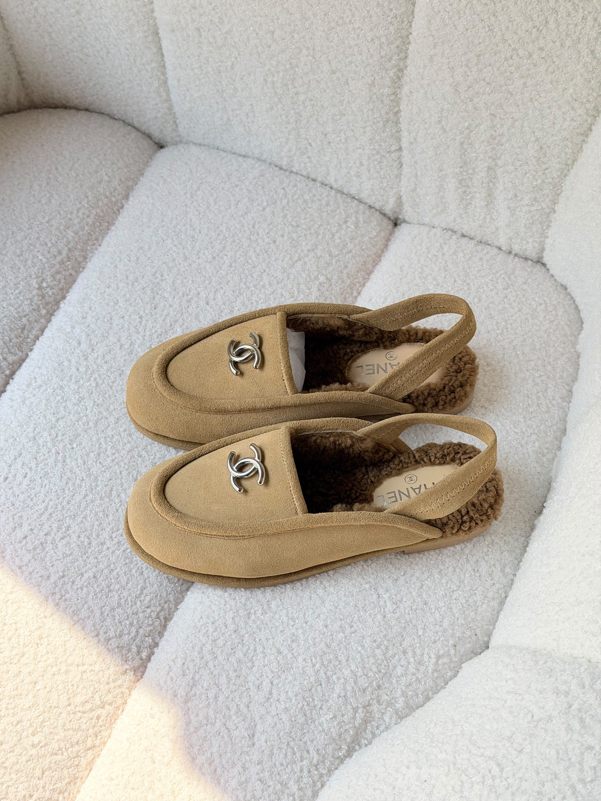 Chanel Suede Moccasin Ballet Slingback Flat Sandals
