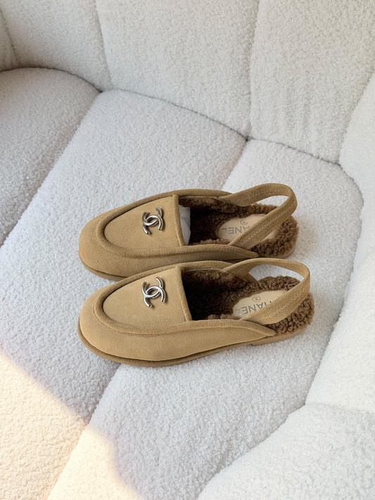 Chanel Suede Moccasin Ballet Slingback Flat Sandals