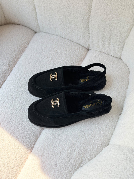 Chanel Suede Moccasin Ballet Slingback Flat Sandals