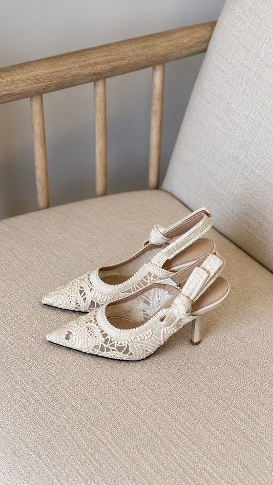 Dior Slingback Low Heel Pumps With Lace