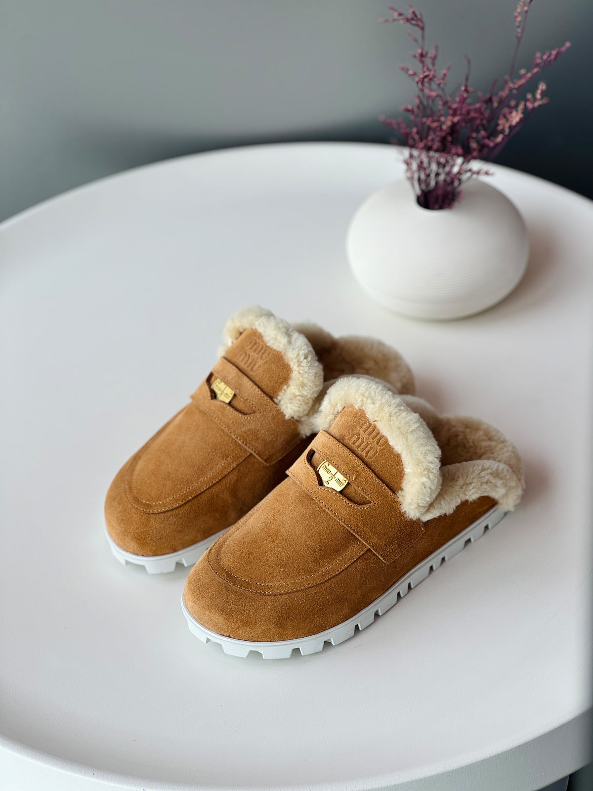Miu Miu Suede Flat Mules