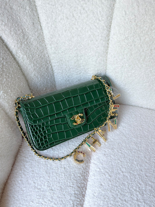 Chanel Crocodile Embossed  Leather With Golden Chain - 20 cm