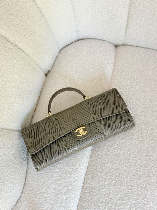 Chanel Clutch Bag With Chain Lizard Embossed - 25 cm