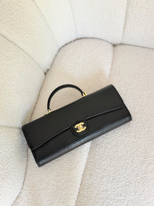 Chanel Clutch Bag With Chain Lizard Embossed - 25 cm