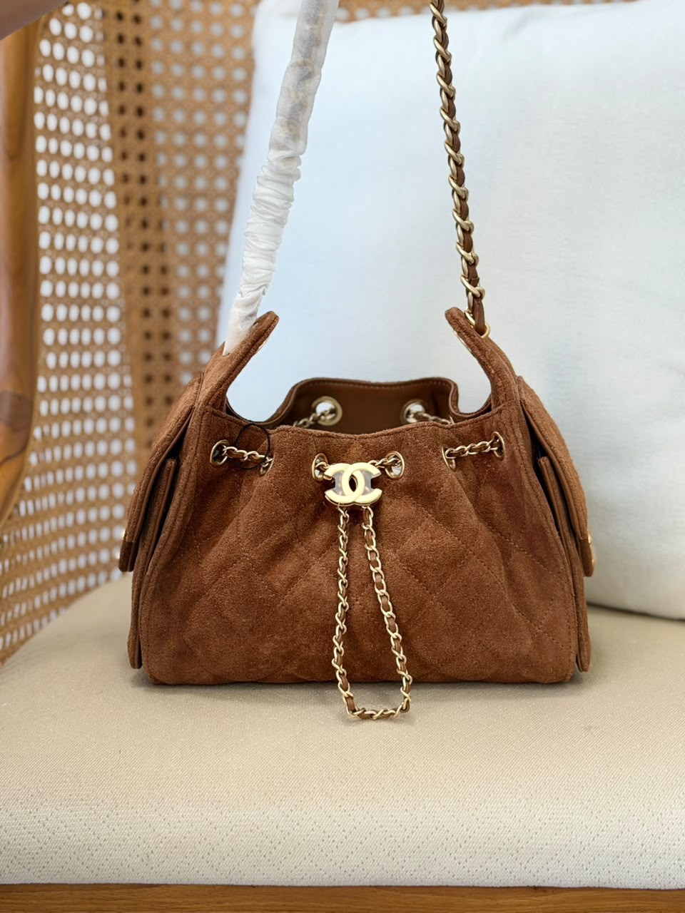 Chanel Hobo Suede Bag - 22 cm