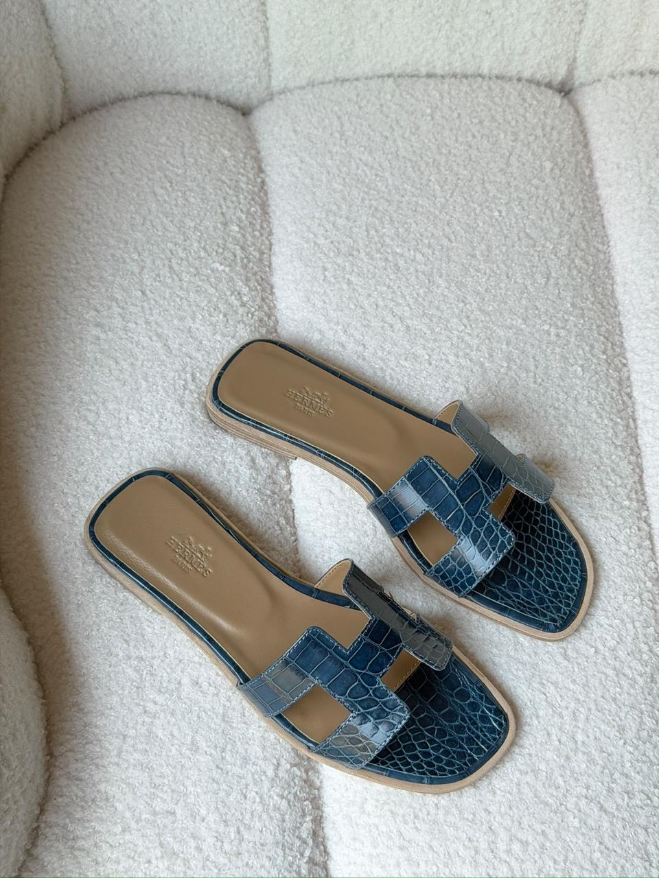 Hermes Oran Sandal With Original Crocodile Leather