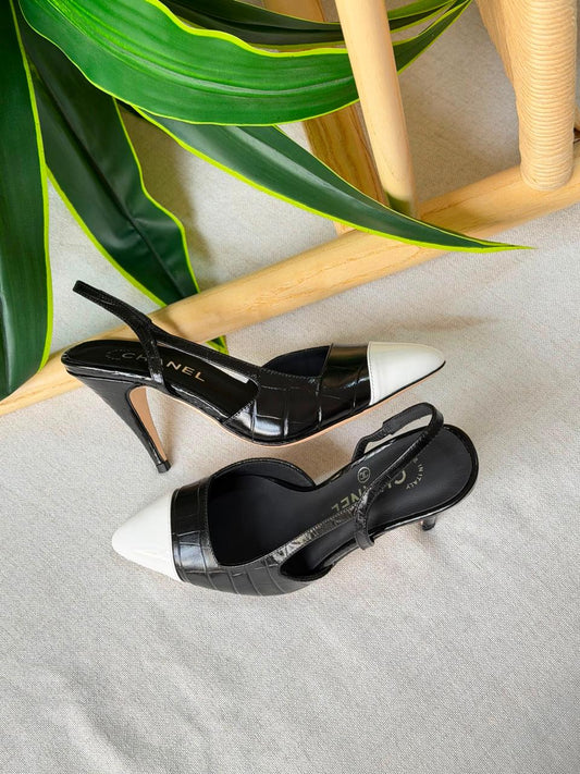 Chanel Two Tone Slingback Lambskin Heels