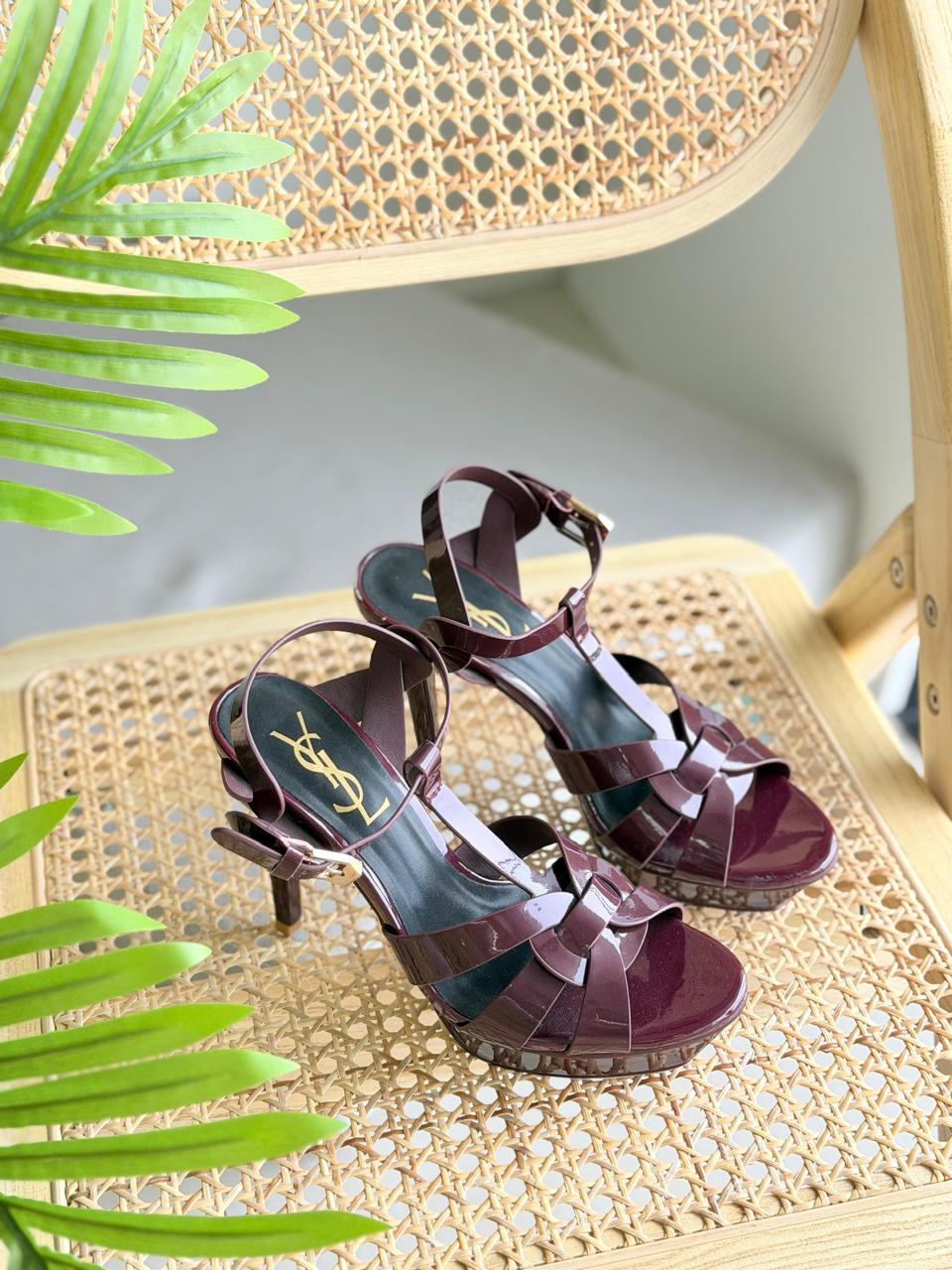 YSL Maroon Shinny Long Heel
