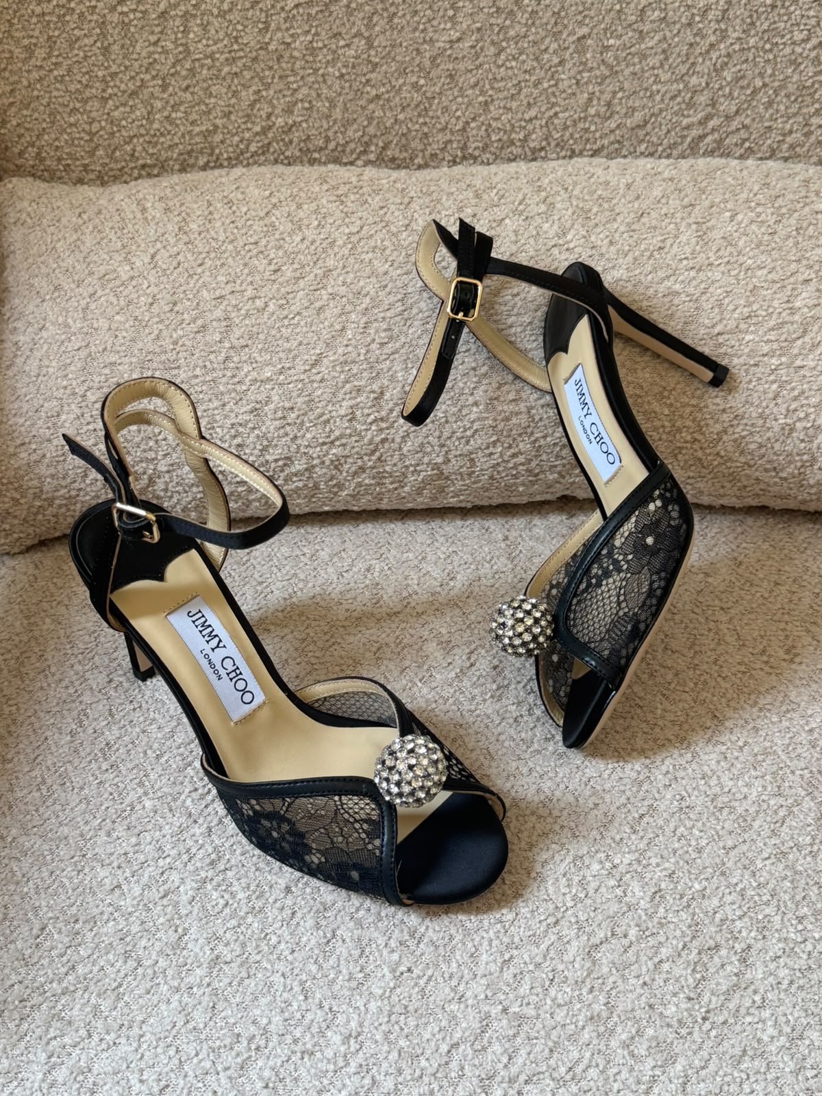 Jimmy Choo Crystal-Embellished Sandals In Lace