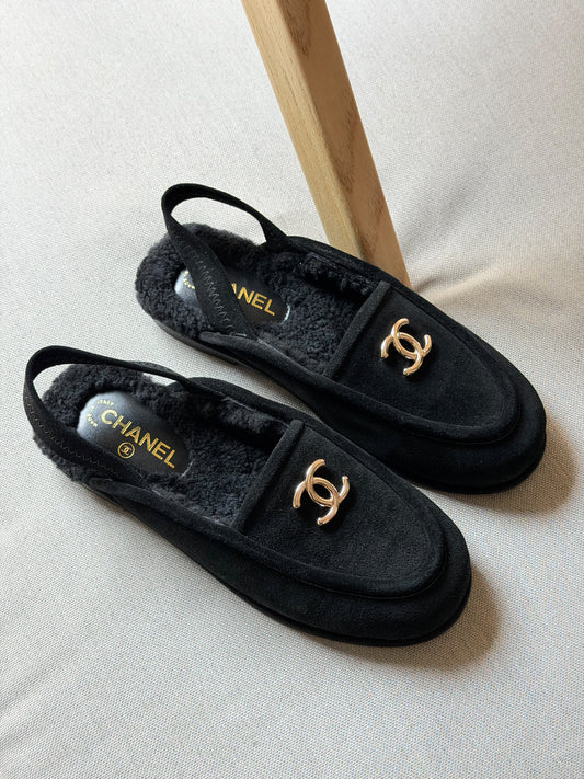Chanel Suede Moccasin Ballet Slingback Flat Sandals