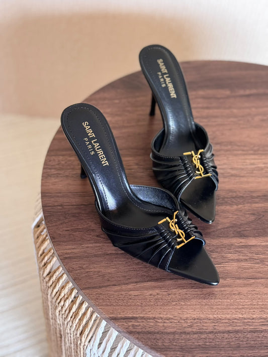 Ysl Babylone 90 Mules in Shinny Leather