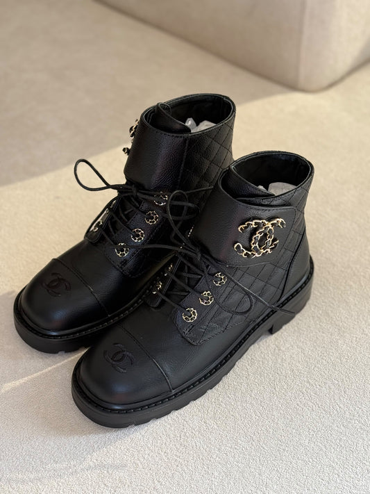 Chanel Combat Black Leather Boot
