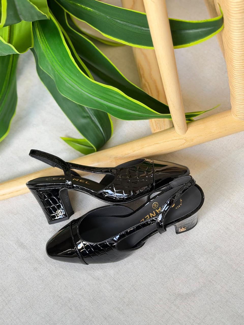 Chanel Slingback Crocodile Embossed Calfskin Sandal