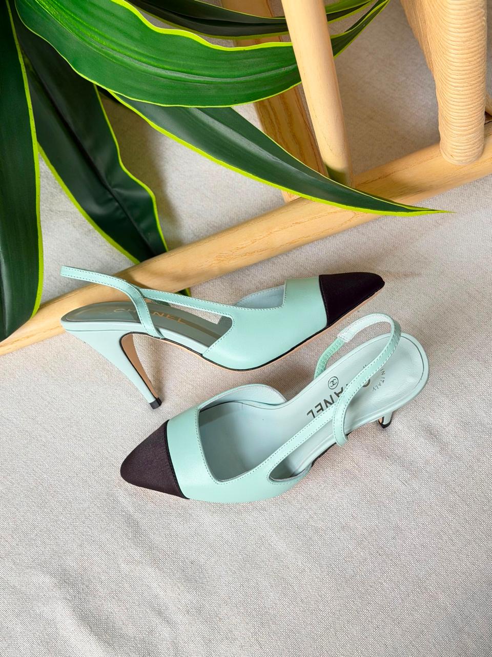 Chanel Two Tone Slingback Lambskin Heels