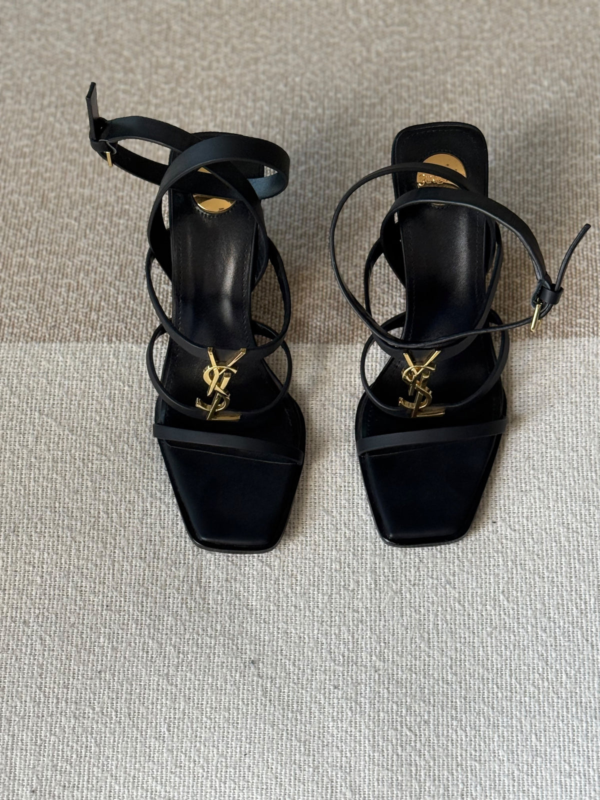 YSL Cassandra Logo Plaque Sandals