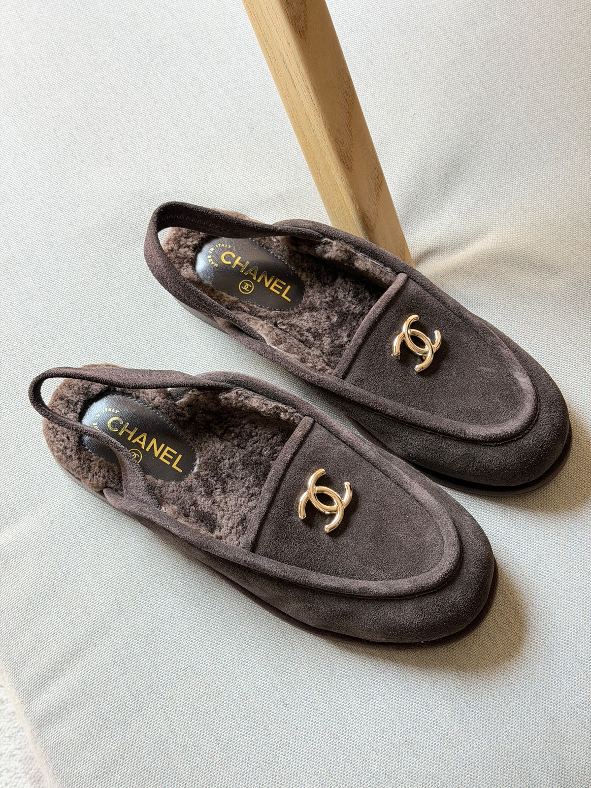 Chanel Suede Moccasin Ballet Slingback Flat Sandals