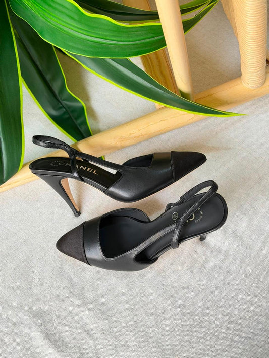 Chanel Two Tone Slingback Lambskin Heels