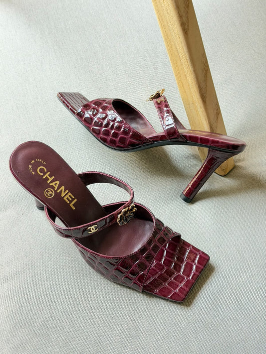Chanel Crocodile Embossed Calfskin Leather Mules