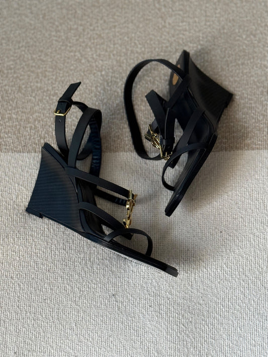 YSL Cassandra Logo Plaque Sandals