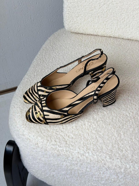 Chanel Printed Leather Slingback Pumps