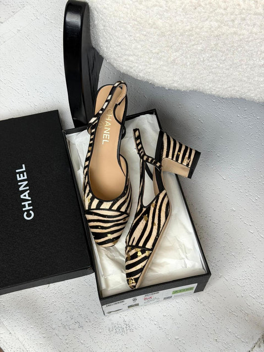 Chanel Printed Leather Slingback Pumps