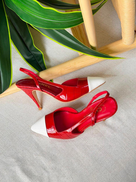 Chanel Two Tone Slingback Lambskin Heels