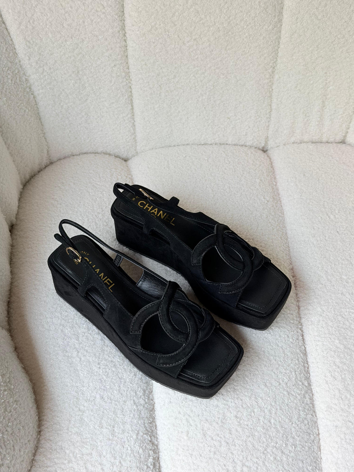 Chanel Slingback Suede Sandals