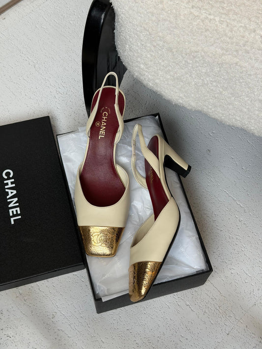 Chanel Slingback Golden Toe Sandals