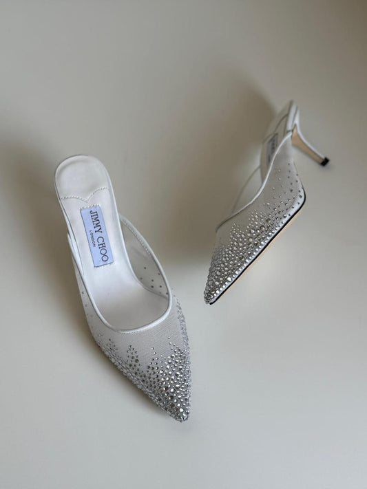 Jimmy Choo Crystal Satin Mules